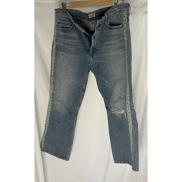 Citizens of Humanity Demy Cropped Flare Jeans Floral Trim Distressed Denim 32 - Picture 2 of 12